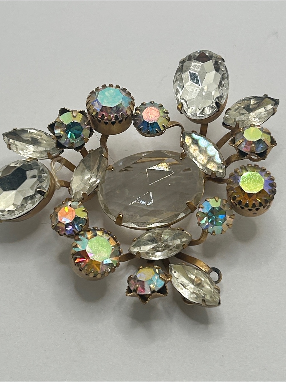 Unsigned Crystal and Aurora Borealis Statement Brooch - Clear